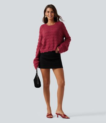 Round Neck Dropped Shoulder Long Sleeve Casual Sweater Round Neck Dropped Shoulder Long Sleeve Casual Sweater