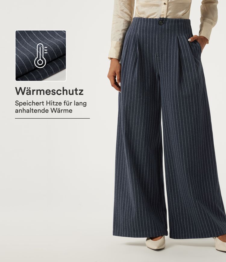 Fleece-Bürohose mit hohem Bund, Seitentaschen, Streifen und weitem Bein Fleece-Bürohose mit hohem Bund, Seitentaschen, Streifen und weitem Bein