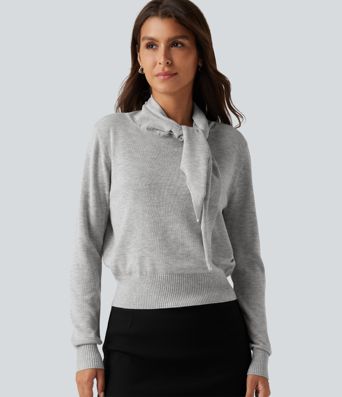Scarf Tie Long Sleeve Casual Sweater Scarf Tie Long Sleeve Casual Sweater