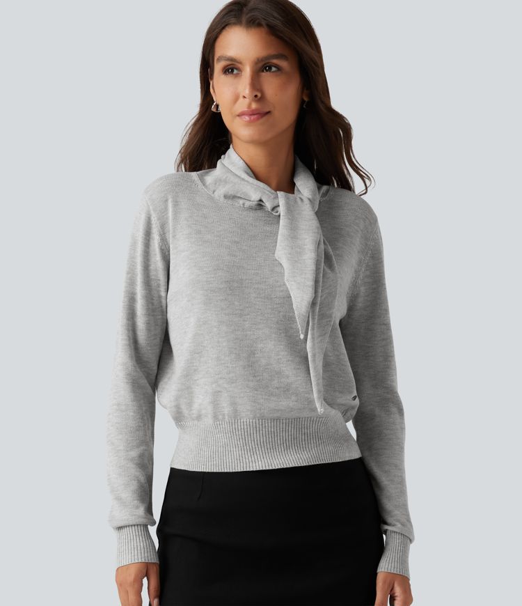 Scarf Tie Long Sleeve Casual Sweater Scarf Tie Long Sleeve Casual Sweater