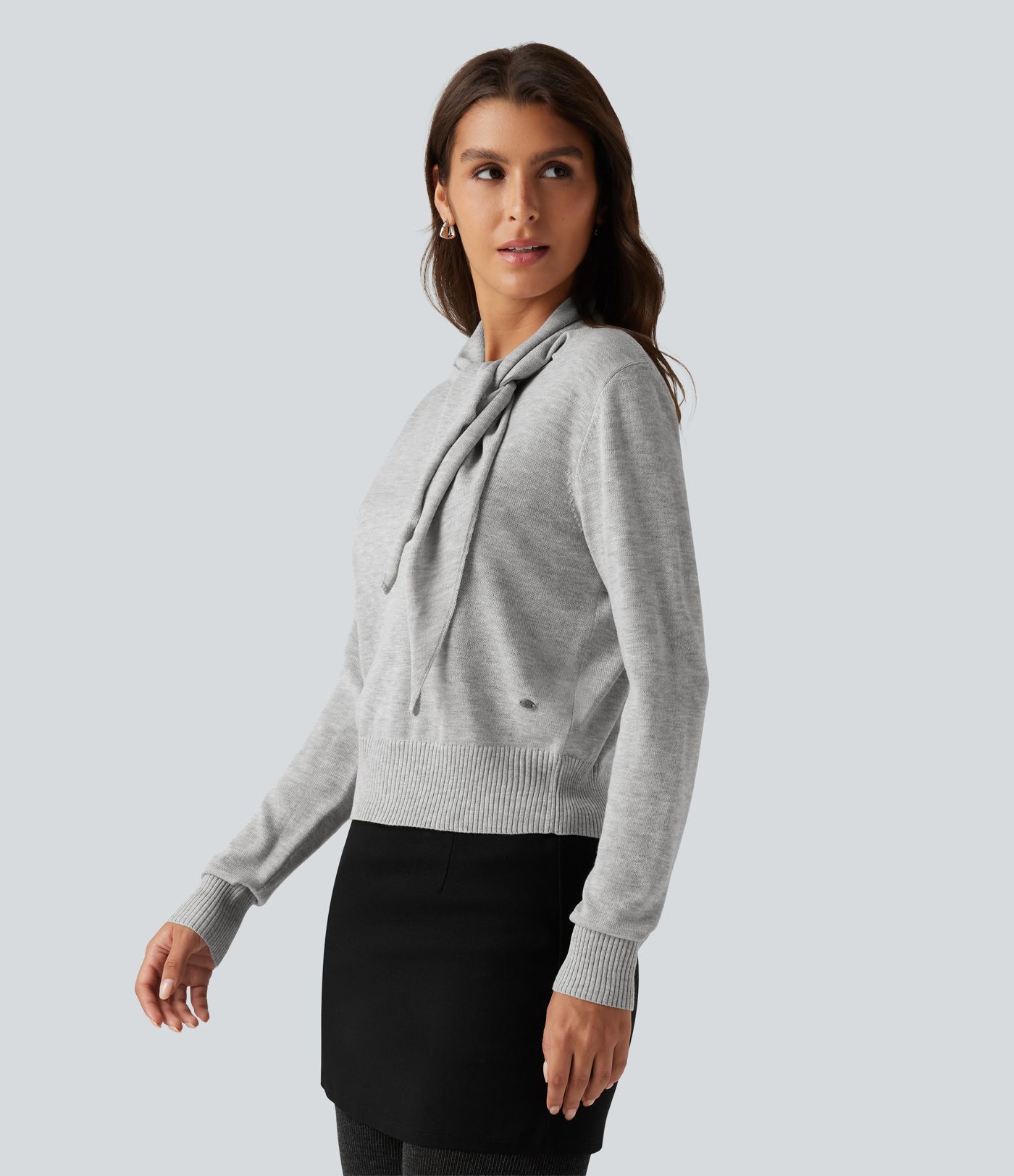 Scarf Tie Long Sleeve Casual Sweater Scarf Tie Long Sleeve Casual Sweater