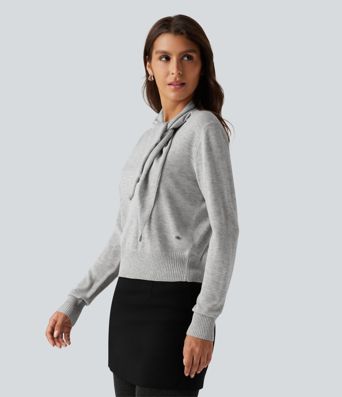 Scarf Tie Long Sleeve Casual Sweater Scarf Tie Long Sleeve Casual Sweater
