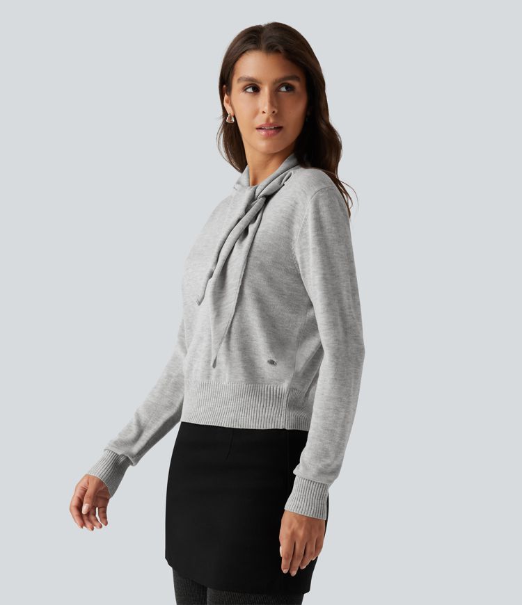 Scarf Tie Long Sleeve Casual Sweater Scarf Tie Long Sleeve Casual Sweater