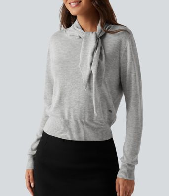 Scarf Tie Long Sleeve Casual Sweater Scarf Tie Long Sleeve Casual Sweater