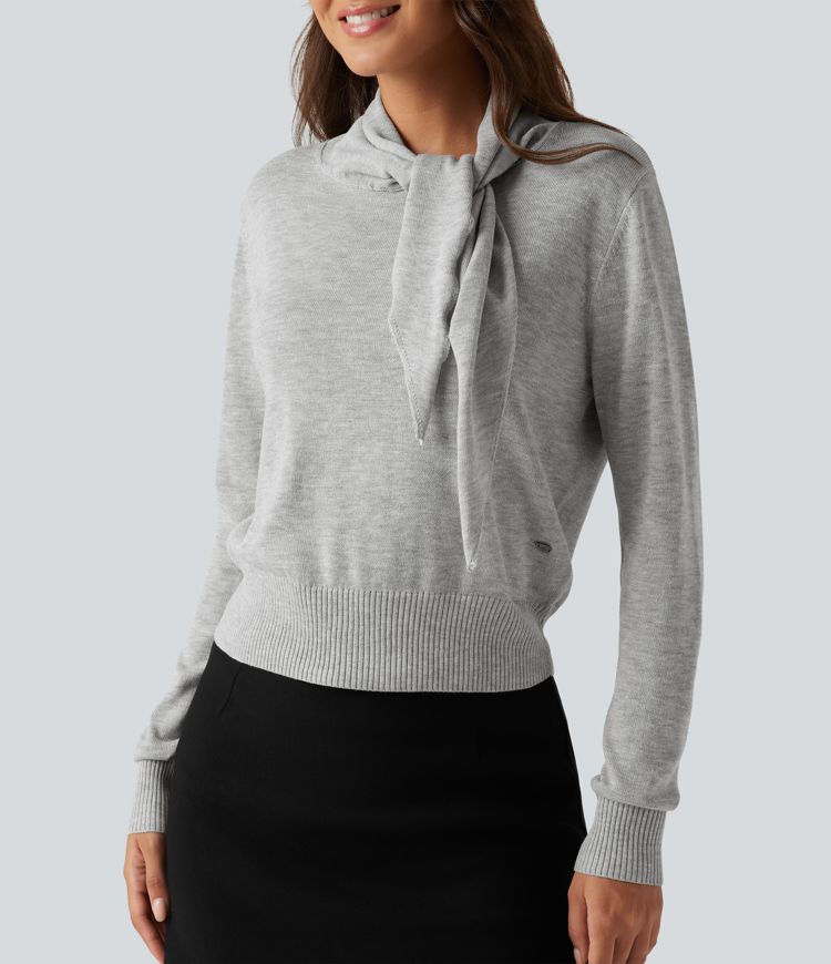 Scarf Tie Long Sleeve Casual Sweater Scarf Tie Long Sleeve Casual Sweater