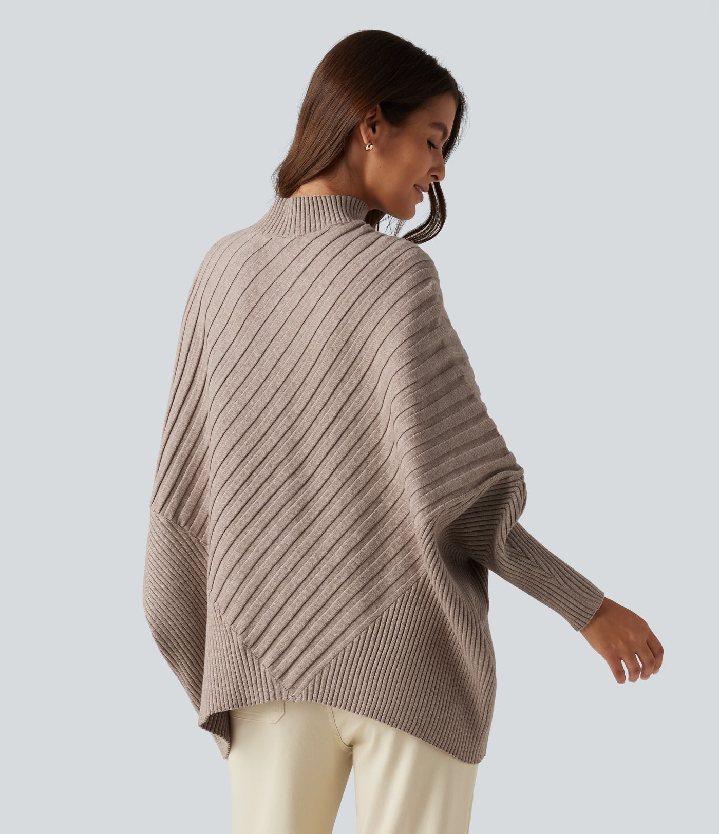 High Neck Batwing Long Sleeve Oversized Casual Sweater