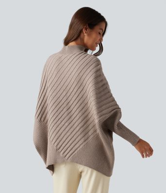 High Neck Batwing Long Sleeve Oversized Casual Sweater