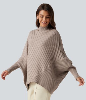 High Neck Batwing Long Sleeve Oversized Casual Sweater