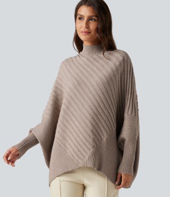 High Neck Batwing Long Sleeve Oversized Casual Sweater