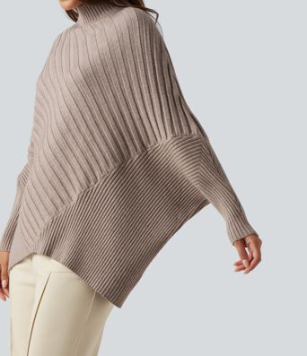 High Neck Batwing Long Sleeve Oversized Casual Sweater