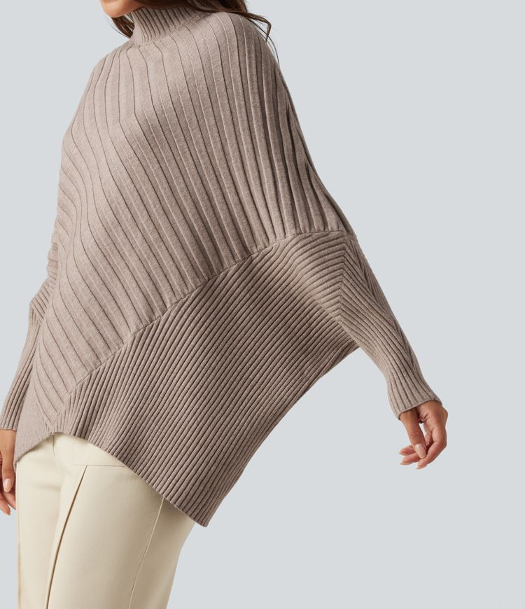 High Neck Batwing Long Sleeve Oversized Casual Sweater
