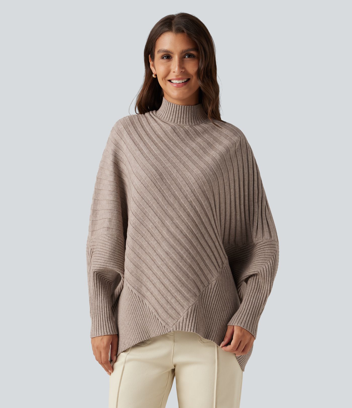 High Neck Batwing Long Sleeve Oversized Casual Sweater