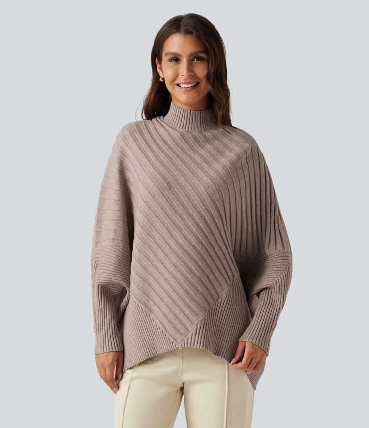 High Neck Batwing Long Sleeve Oversized Casual Sweater