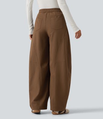 Mid Rise Asymmetric Baggy Casual Pants with Pockets