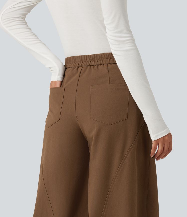 Mid Rise Asymmetric Baggy Casual Pants with Pockets