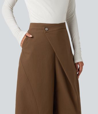Mid Rise Asymmetric Baggy Casual Pants with Pockets
