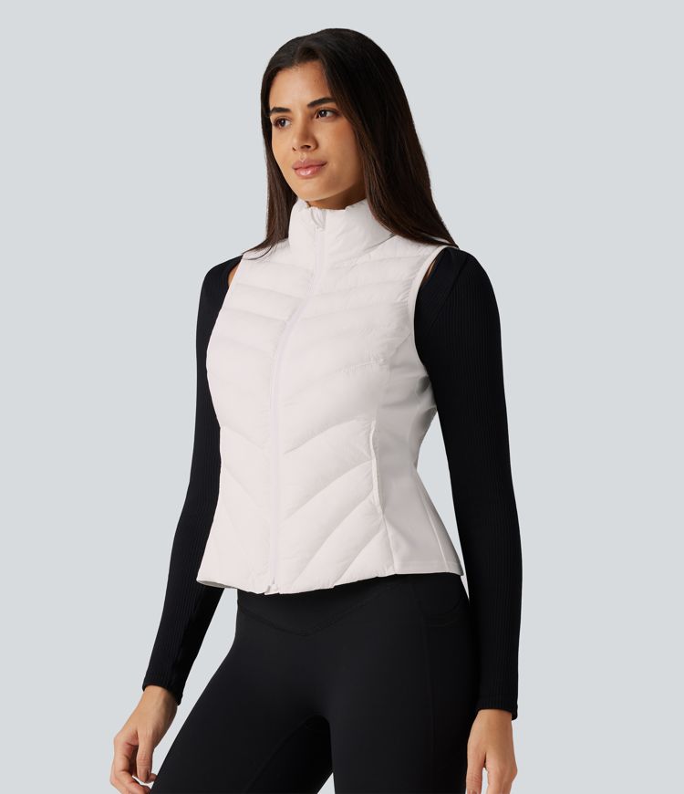 High Neck Slim Casual Padded Vest with Pockets High Neck Slim Casual Padded Vest with Pockets