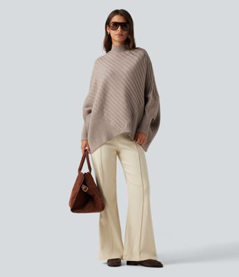 High Neck Batwing Long Sleeve Oversized Casual Sweater