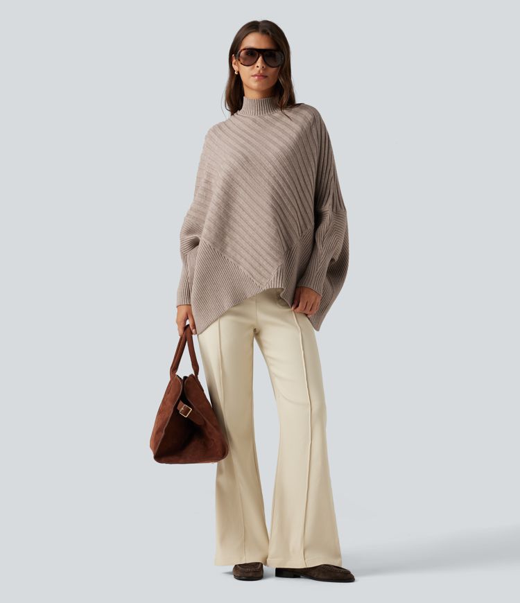 High Neck Batwing Long Sleeve Oversized Casual Sweater
