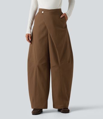 Mid Rise Asymmetric Baggy Casual Pants with Pockets