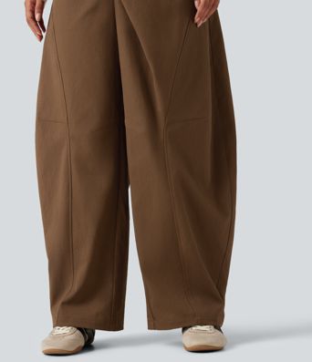 Mid Rise Asymmetric Baggy Casual Pants with Pockets