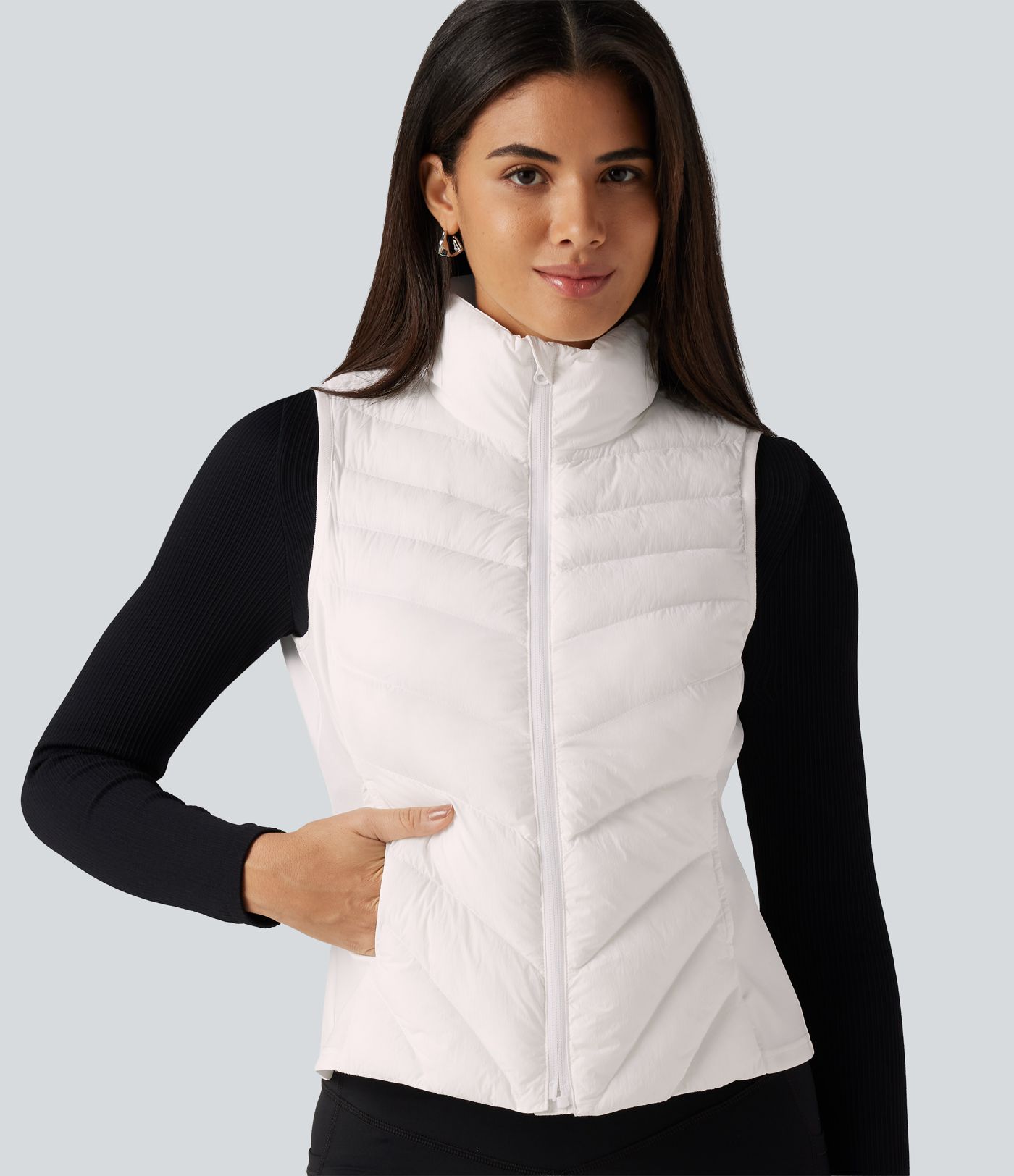High Neck Slim Casual Padded Vest with Pockets High Neck Slim Casual Padded Vest with Pockets