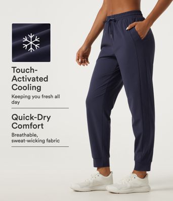 Mid Rise Drawstring Tapered Quick Dry InstantCool Running Joggers with Pockets