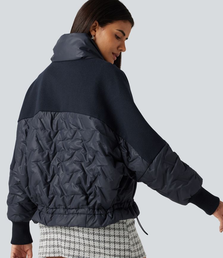 High Neck Long Sleeve Casual Padded Jacket with Pockets