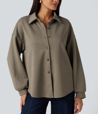 Lässige Jacke mit Kragen, langen Ärmeln und geometrischem Muster