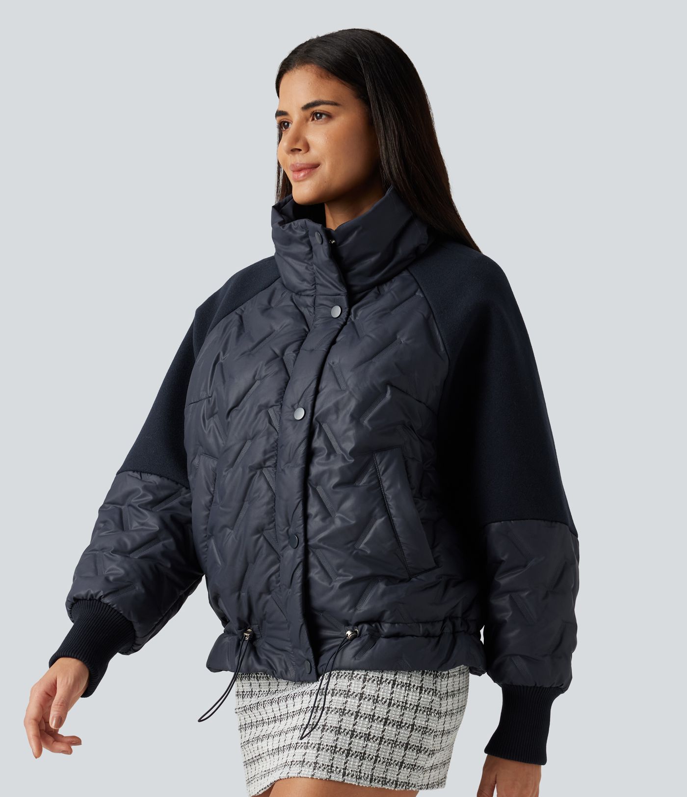 High Neck Long Sleeve Casual Padded Jacket with Pockets
