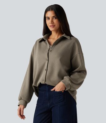 Lässige Jacke mit Kragen, langen Ärmeln und geometrischem Muster