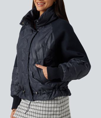 High Neck Long Sleeve Casual Padded Jacket with Pockets