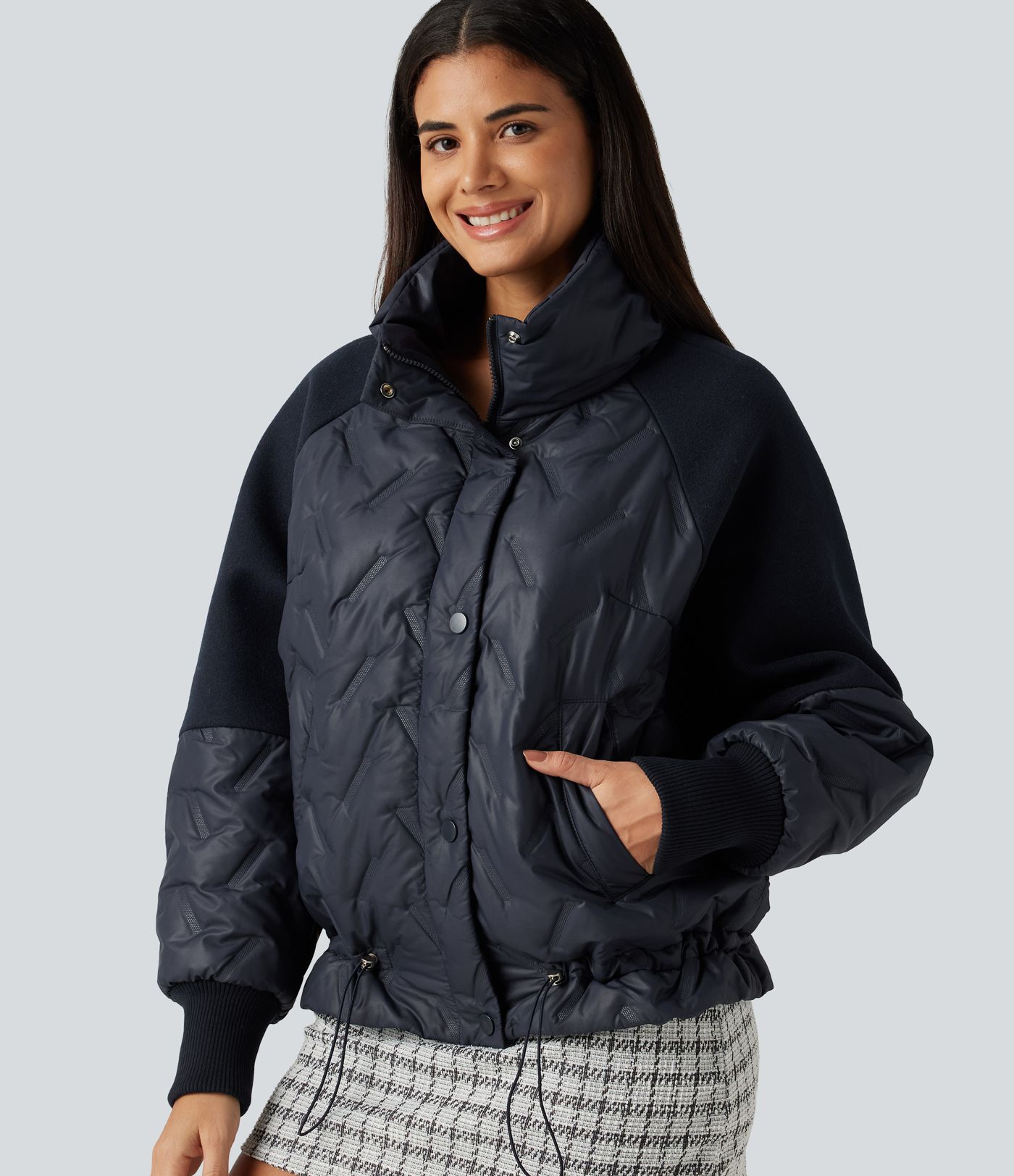 High Neck Long Sleeve Casual Padded Jacket with Pockets