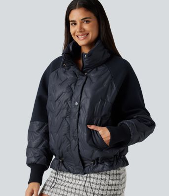 High Neck Long Sleeve Casual Padded Jacket with Pockets