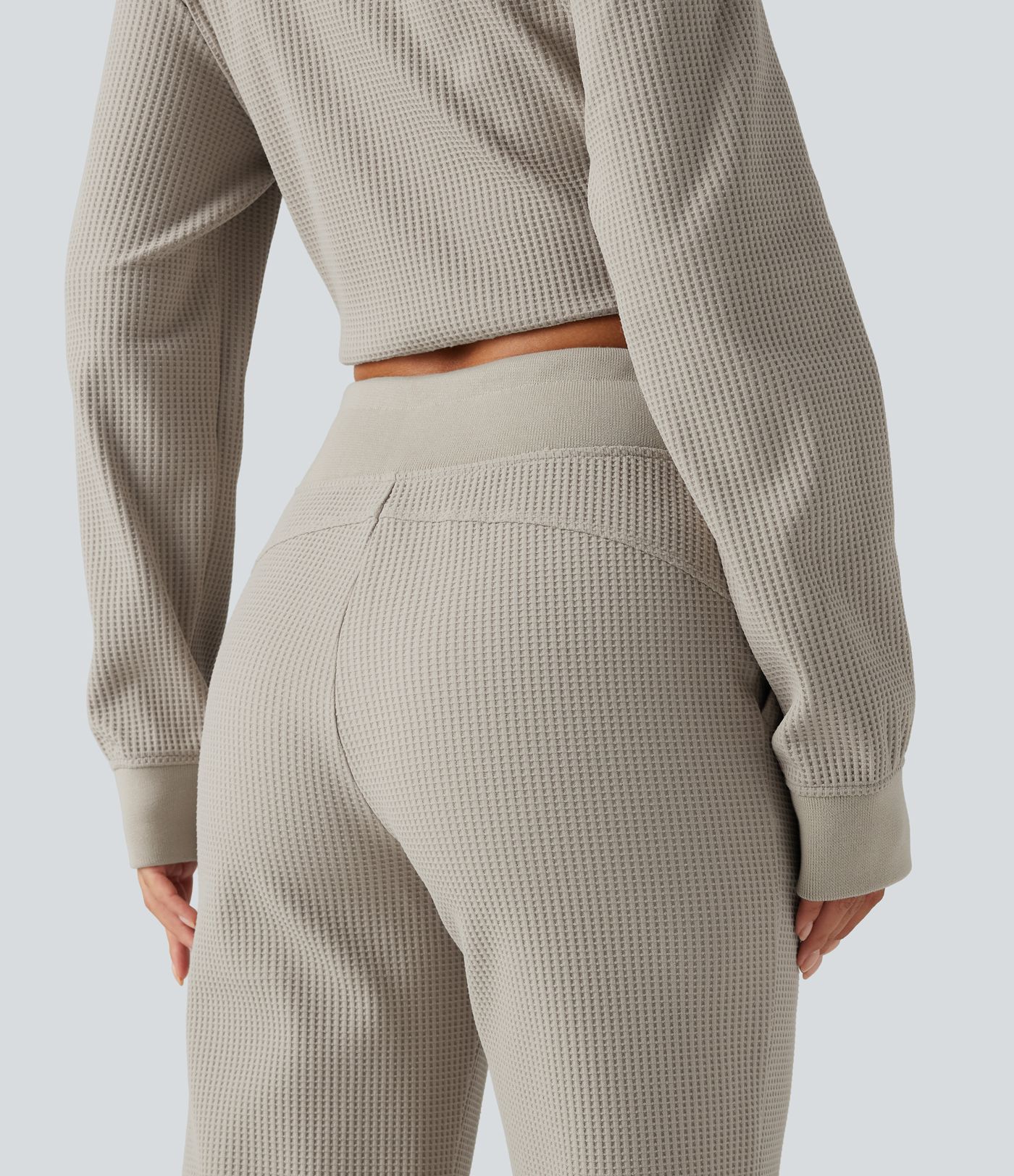 High Waisted Drawstring Waffle Baggy Casual Pants with Pockets