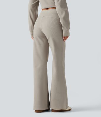High Waisted Drawstring Waffle Baggy Casual Pants with Pockets