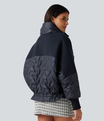High Neck Long Sleeve Casual Padded Jacket with Pockets