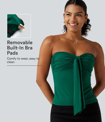 Top bandeau noué devant avec soutien‑gorge intégré, style décontracté