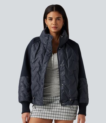 High Neck Long Sleeve Casual Padded Jacket with Pockets