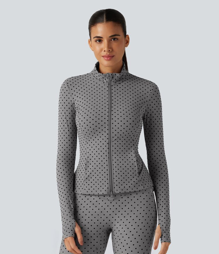 Halara UltraSculpt™ Stand Collar Long Sleeve Thumb Hole Pleated Polka Dot Yoga Jacket with Pockets