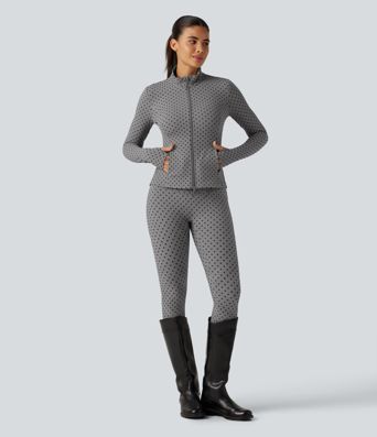 Halara UltraSculpt™ Stand Collar Long Sleeve Thumb Hole Pleated Polka Dot Yoga Jacket with Pockets