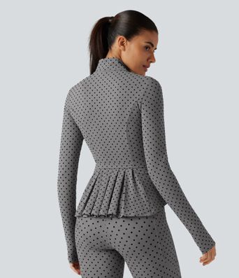 Halara UltraSculpt™ Stand Collar Long Sleeve Thumb Hole Pleated Polka Dot Yoga Jacket with Pockets
