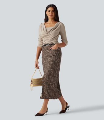 Cowl Neck Long Sleeve Ruched 2-in-1 Casual T-Shirt
