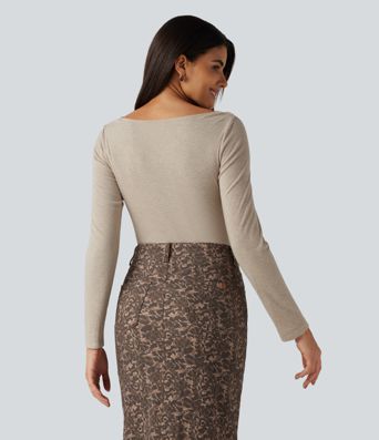 Cowl Neck Long Sleeve Ruched 2-in-1 Casual T-Shirt