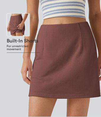 High Waisted 2-in-1 A Line Mini Casual Skirt with Pockets High Waisted 2-in-1 A Line Mini Casual Skirt with Pockets