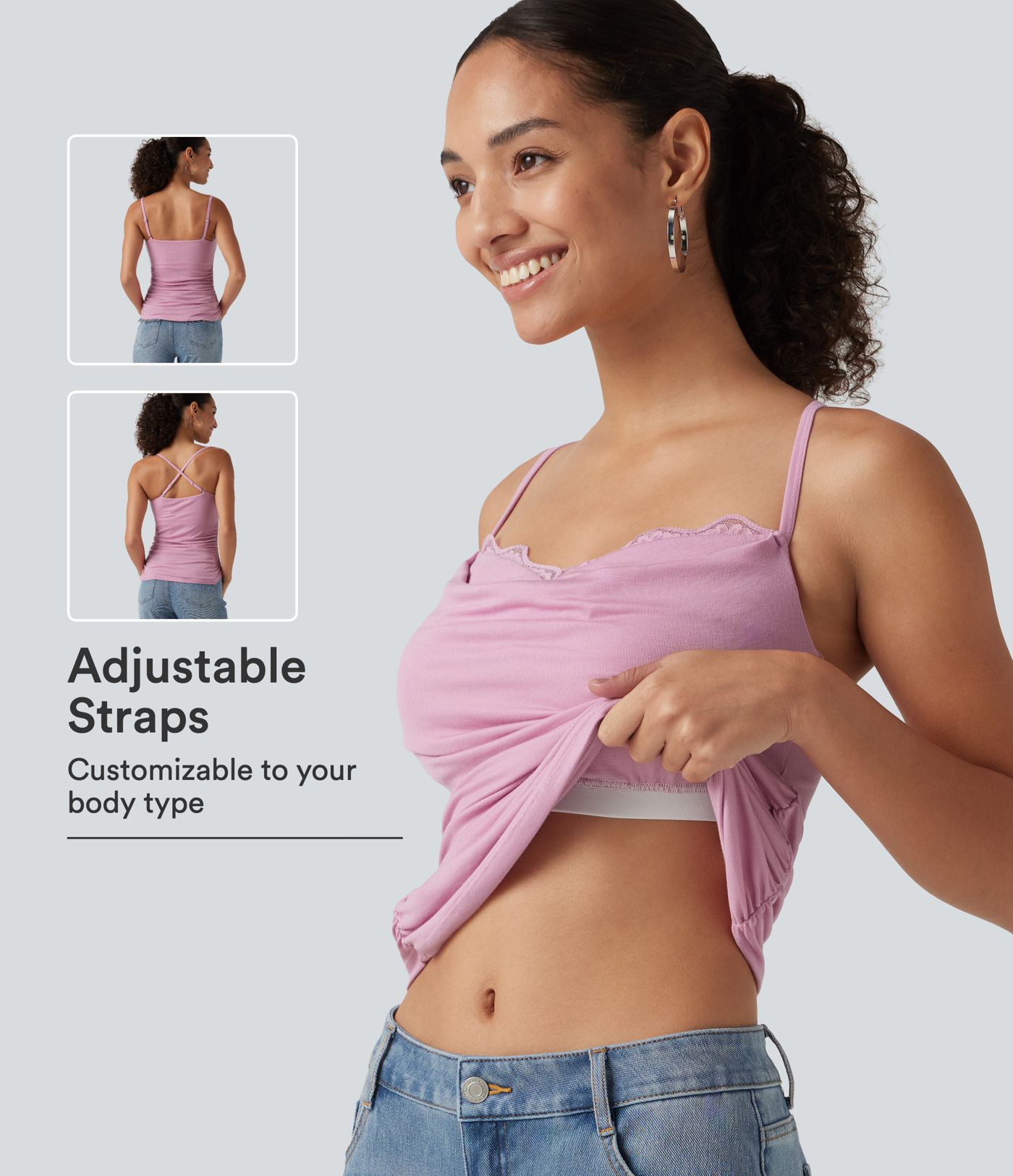 Ribbed Cowl Neck Contrast Lace Ruched Built-in Bra Casual Tank Top Ribbed Cowl Neck Contrast Lace Ruched Built-in Bra Casual Tank Top