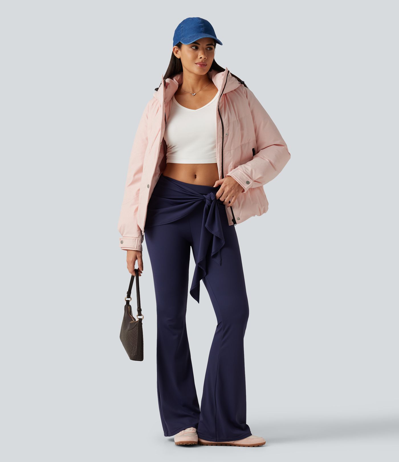 Hooded Long Sleeve Plaid Casual Down Jacket with Pockets