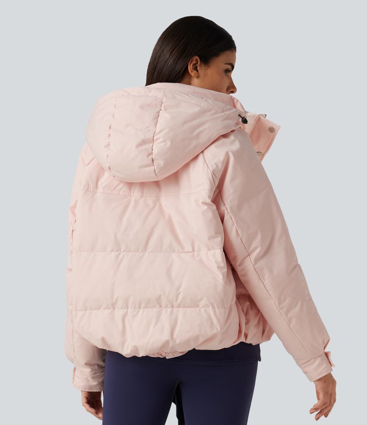 Hooded Long Sleeve Plaid Casual Down Jacket with Pockets