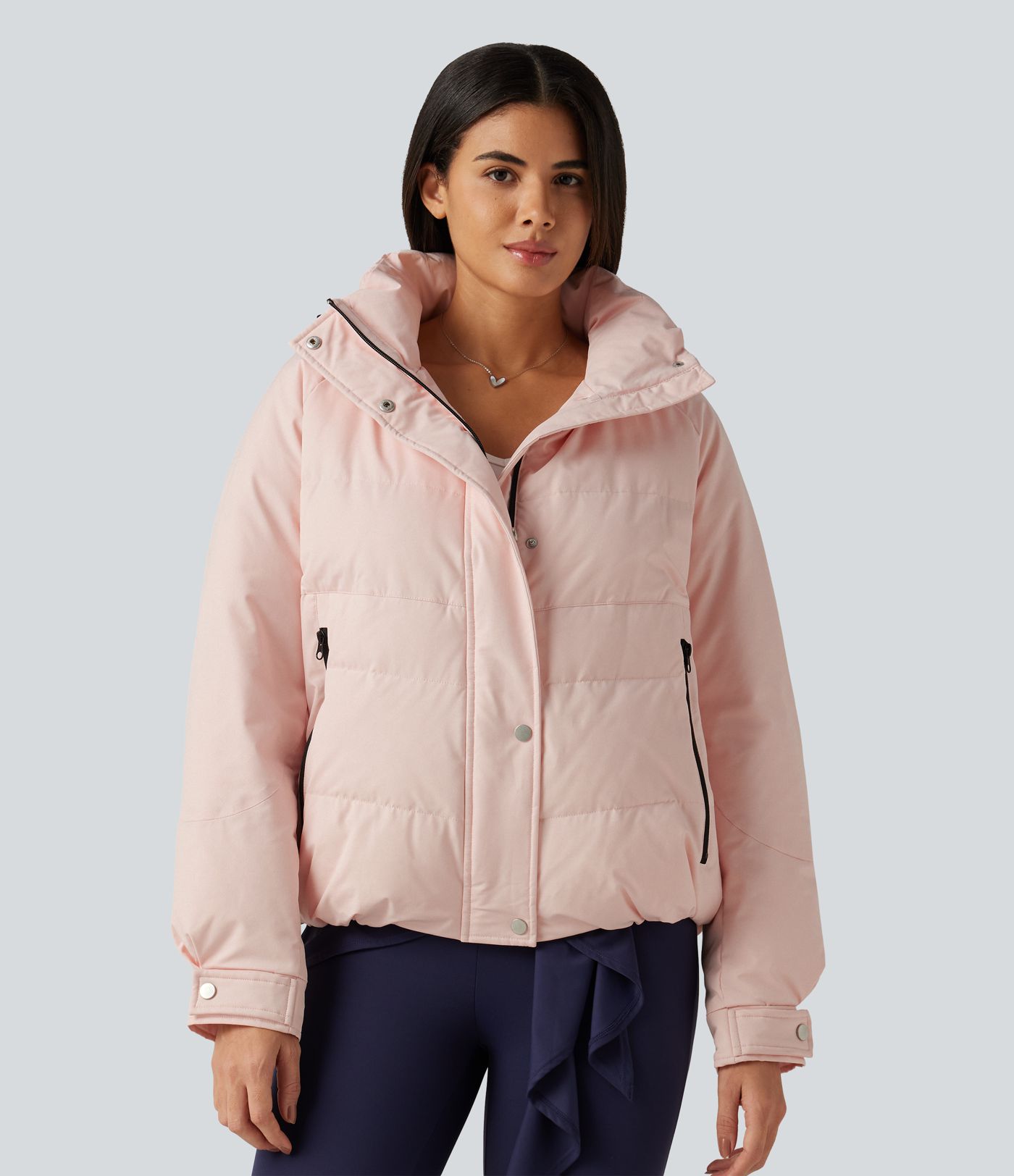 Hooded Long Sleeve Plaid Casual Down Jacket with Pockets