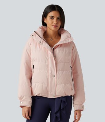 Hooded Long Sleeve Plaid Casual Down Jacket with Pockets